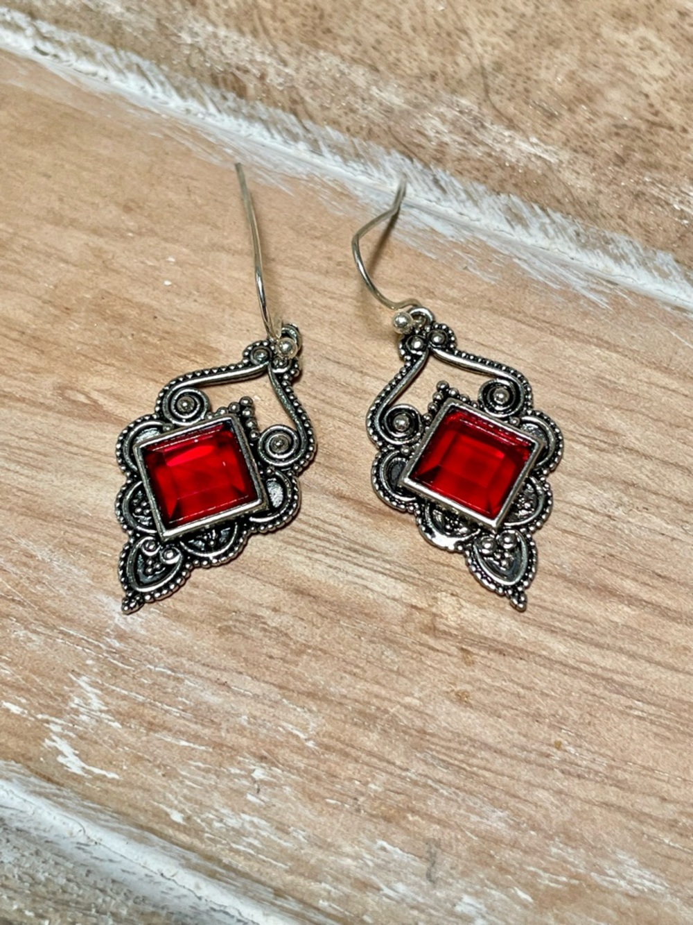 Red Crystal Filigree Drop Earrings - Women Jewelry